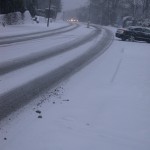 Snow covered road in Mansfield